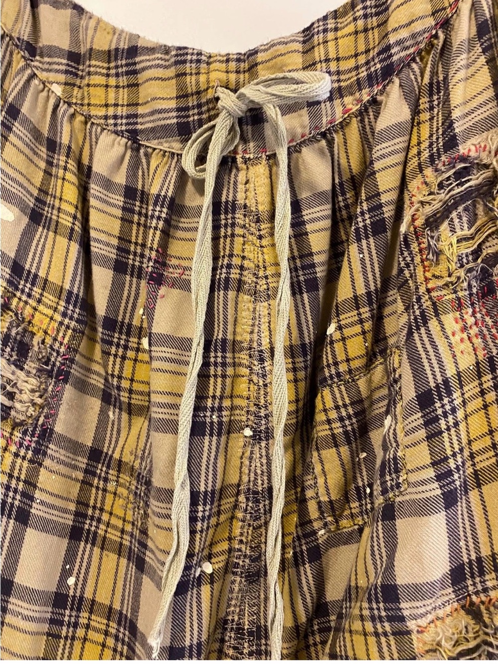 Magnolia Pearl Edna Bloomers. Yellow & Navy Plaid Cropped Drawstring Pants